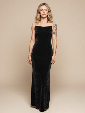 BCBG Maxazria Sz S Lurex Metallic Y2K Jewel Straps Maxi Black Dress